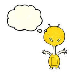 cartoon space alien with thought bubble