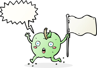 cartoon funny apple with flag with speech bubble