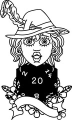 human bard with natural twenty dice roll illustration