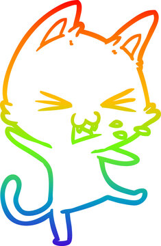 recommend clip art: rainbow gradient line drawing cartoon cat throwing a tantrum