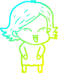 Obraz premium cold gradient line drawing happy cartoon girl