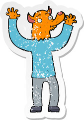 retro distressed sticker of a cartoon happy fox man