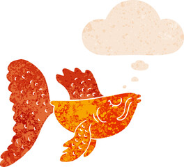 cartoon chinese fighting fish and thought bubble in retro textured style