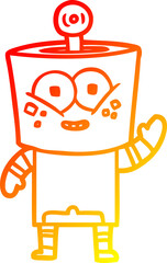 Naklejka premium warm gradient line drawing happy cartoon robot waving hello