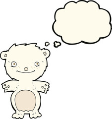 cartoon happy little polar bear with thought bubble