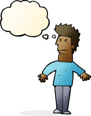 cartoon stressed man with thought bubble