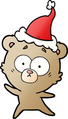 anxious bear gradient cartoon of a wearing santa hat
