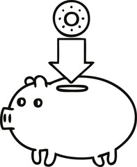 line drawing cartoon piggy bank