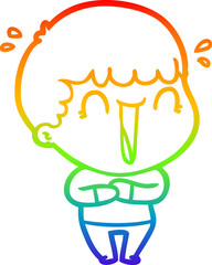 rainbow gradient line drawing laughing cartoon man