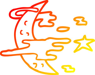 warm gradient line drawing cartoon spooky moon