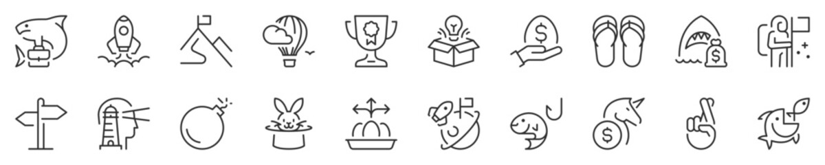Line icons about business metaphors and idioms, thin line icon set. Symbol collection in transparent background. Editable vector stroke. 512x512 Pixel Perfect.