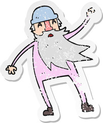 retro distressed sticker of a cartoon old man in thermal underwear