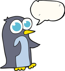speech bubble cartoon penguin with big eyes