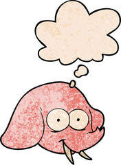 cartoon elephant face and thought bubble in grunge texture pattern style