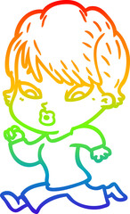 rainbow gradient line drawing cartoon woman