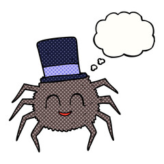 thought bubble cartoon spider wearing top hat