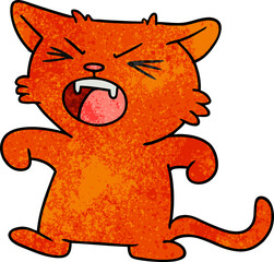 textured cartoon doodle of a screeching cat