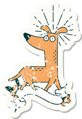 grunge sticker of tattoo style surprised dog