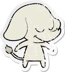distressed sticker of a cartoon smiling elephant