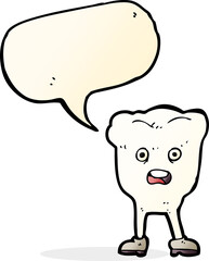 cartoon tooth looking afraid with speech bubble