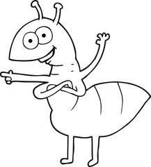 black and white cartoon ant
