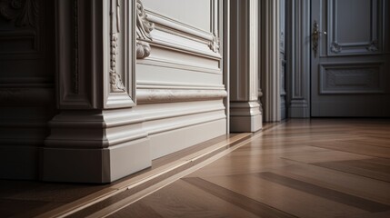 house detail design wooden floor and wall moulding treatment detail daytime, image ai generate