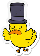 sticker of a cartoon duck wearing top hat