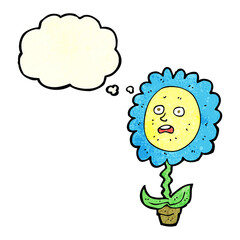 cartoon flower with face with thought bubble