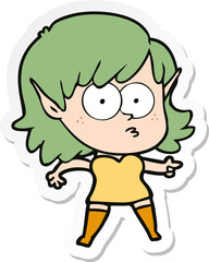 sticker of a cartoon shocked elf girl