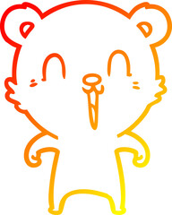 warm gradient line drawing happy cartoon bear