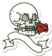 tattoo sticker with banner of a skull and rose