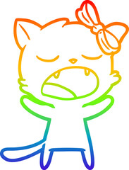 rainbow gradient line drawing cartoon yawning cat
