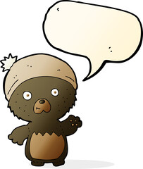 cartoon cute teddy bear in hat with speech bubble
