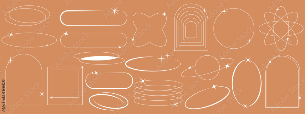 Poster modern minimalist aesthetic linear frames. stars, starburst icons and minimalist frames and borders 