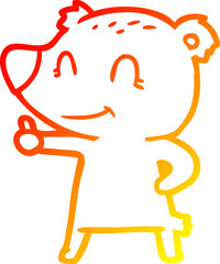 warm gradient line drawing cartoon bear giving thumbs up sign