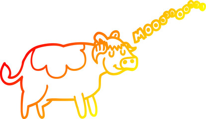 warm gradient line drawing cartoon cow