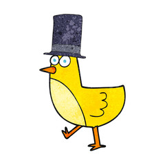 textured cartoon bird wearing hat