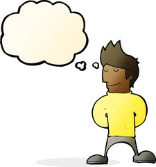 cartoon happy man with thought bubble