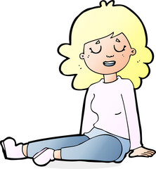 cartoon happy woman sitting on floor
