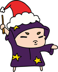 christmas cartoon of kawaii wizard