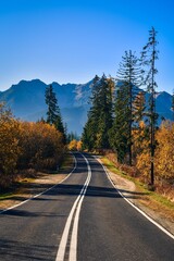 Beautiful mountain landscape in the morning. The most beautiful road in Poland with a view of the Tatra Mountains.