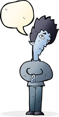 cartoon curious vampire with speech bubble