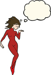cartoon future space woman with thought bubble