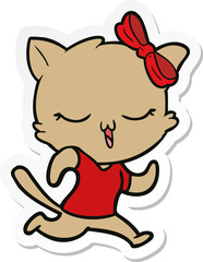 sticker of a cartoon cat with bow on head