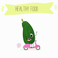 Illustration with funny characters zucchini, squash, courgette, legs, joy, marrow,
daikon. Funny and healthy food. Vitamins, cute face food, ingredients, vegetarian, vector cartoon, agriculture, raw.