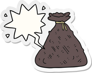 cartoon old hessian sack and speech bubble sticker