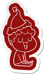 laughing cartoon  sticker of a man wearing santa hat