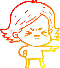 warm gradient line drawing cartoon angry girl