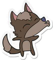 sticker of a cartoon howling wolf