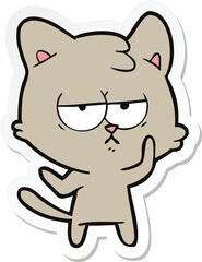 sticker of a bored cartoon cat
